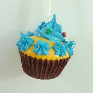 NEW Ornament Blue Yellow Realistic Cupcake Holiday Decoration